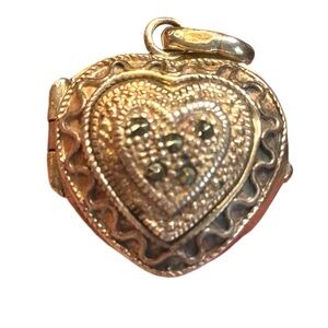 Sterling Silver Marcasite Oval Locket Charm Pendant Memory Photo Pill